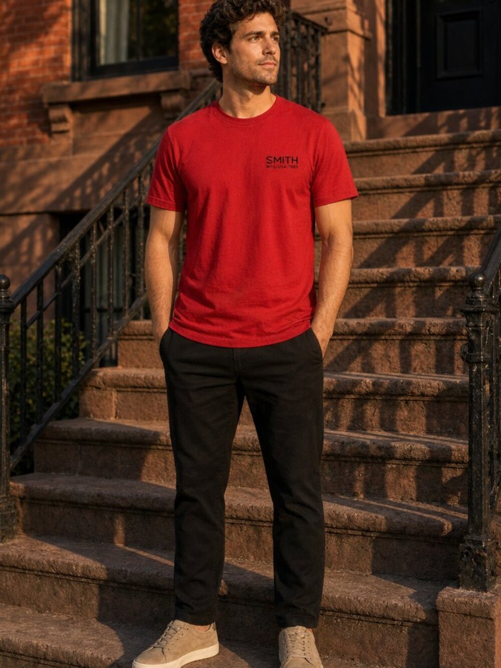 Smith Men Brick Red Issue Tee Soft Brick Stoop Golden Hour Soft Crew Softly US L